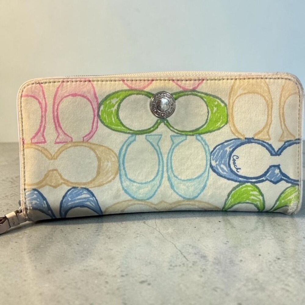 Coach Poppy Multicolor Signature C Zip Around Wallet Wristlet Y2K